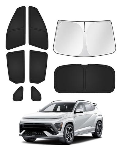 Sunshades for Hyundai Kona 2024 2025 2026 Accessories Windshield Sun Shade Side Rear Window Shade Cover Sun Visor Shield Privacy Protection Keep Vehicle Cool Black 8PCS (8 Count)