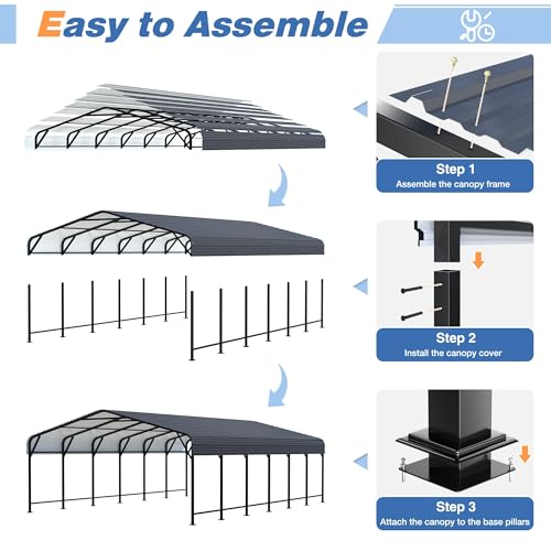 20x30 FT Metal Carport Canopy with Reinforced Base