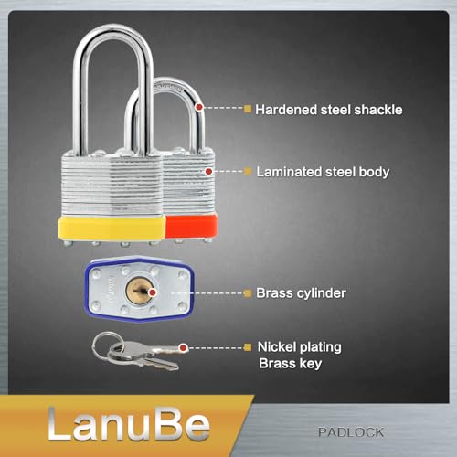 Laminated Keyed Alike Padlock 12 Pack Mixed Long & Normal Shackles (12 Count)