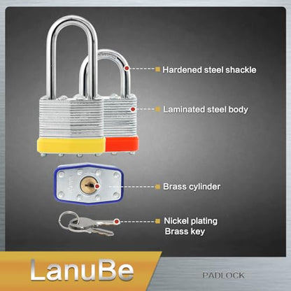 Laminated Keyed Alike Padlock 12 Pack Mixed Long & Normal Shackles (12 Count)