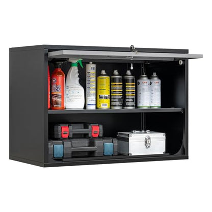 Metal Storage Cabinet Black&Gray Wall Cabinets with Shelf and Locking Door