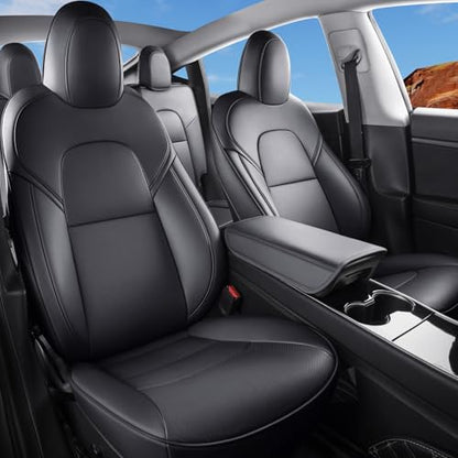 Tesla Model Y Car Seat Covers Nappa Leather Car Interior Seat Airbag Compatible Cushion Cover Full Set Custom Fit 2024 2023 2022 2021 2020