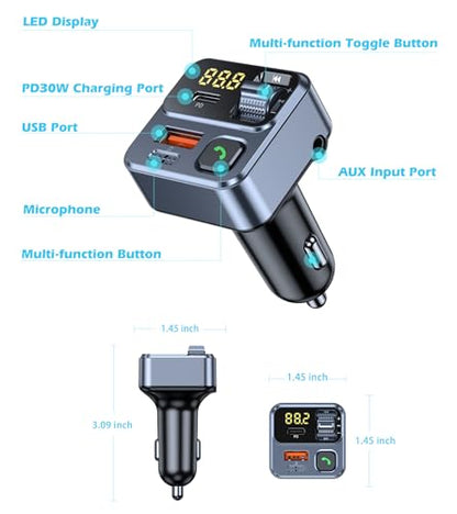 FM Transmitter Bluetooth Car Adapter 42W Fast Charge