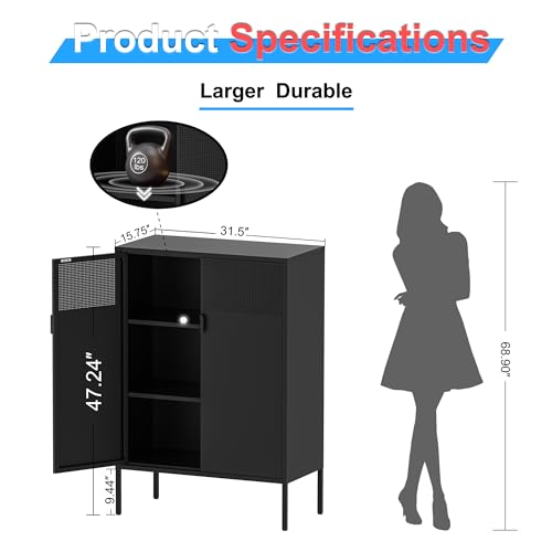 2 Mesh Door Metal Storage Cabinet with Adjustable Shelves