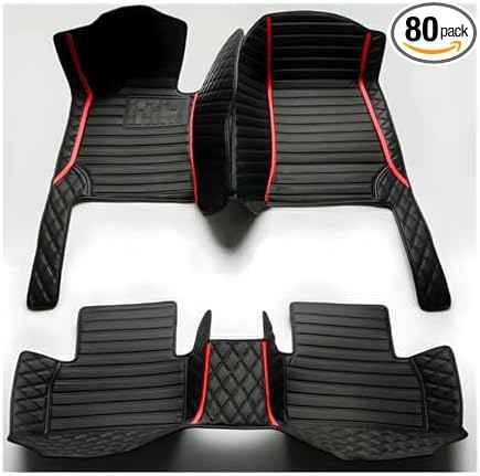 TREGOO All-Weather Anti Slip Floor mat is Suitable mats for floo of All for Tesla Models from 2012 to 2025 (Black Double Panel with red Stripe)