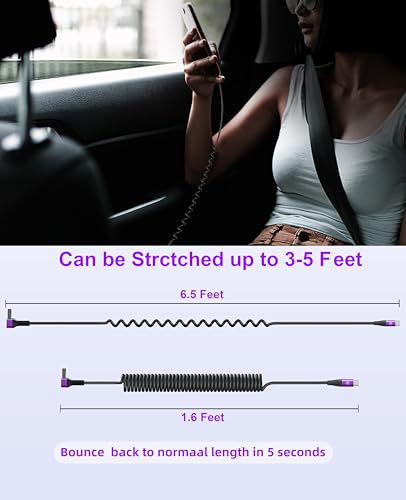 90 Degree USB A to USB C Cable 6FT Coiled USB (2 Count)