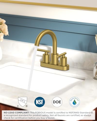 Bathroom Sink Faucet 3 Hole Brushed Gold 4 Inch Centerset