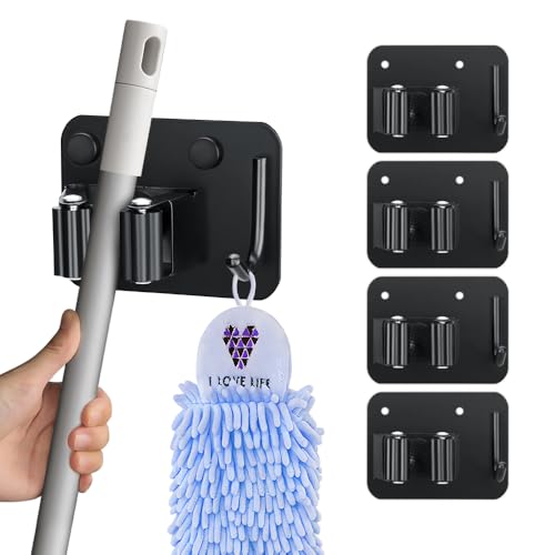 4 Pack Broom Holder with Heavy Duty Hooks (4 Count)