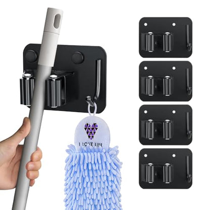 4 Pack Broom Holder with Heavy Duty Hooks (4 Count)