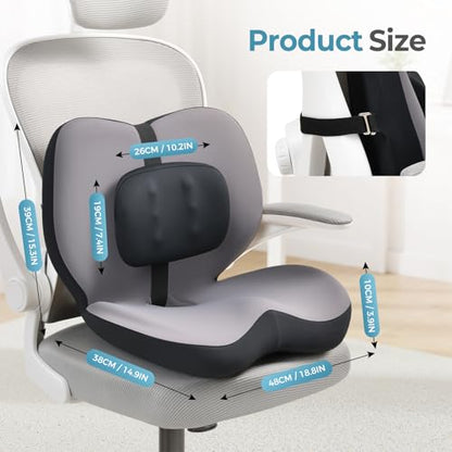 2 in1 Truck Seat Cushion and Lumbar Support Pillow Memory Foam Car Seat Cushion with Adjustable Strap for Truck Driver Long Drives