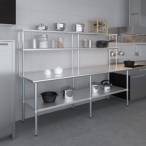 Stainless Steel Work Table Double Tier Overshelf