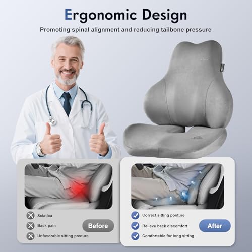 Memory Foam Car Seat Cushion and Lumbar Support Pillow for Car