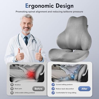 Memory Foam Car Seat Cushion and Lumbar Support Pillow for Car