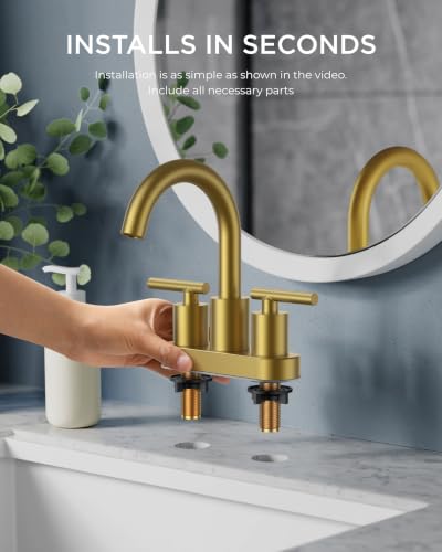 Bathroom Sink Faucet 3 Hole Brushed Gold 4 Inch Centerset 2 Pack (2 Count)