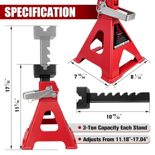 3 Ton Jack Stands with 2 Crossbars & Double Locking for Car (2 Count)
