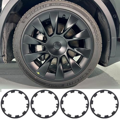 for Tesla Model Y 20 Inch Wheel Rim Protector Hubcaps Induction Wheels Rim Cover Tire Trim Rings Matte Black 4Pcs Model Y Accessories (4 Count)