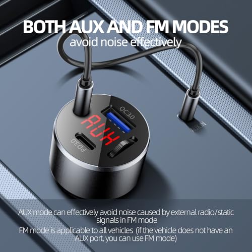 Bluetooth V5.4 AUX Car Adapter FM Transmitter