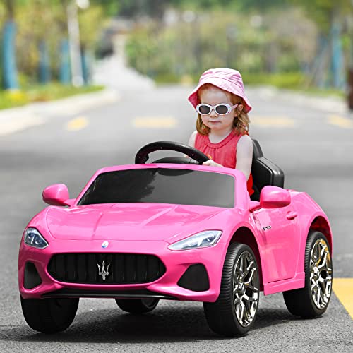 Ride on Car Pink Licensed Maserati Gbili 12V Battery Powered Electric Car with Parent Remote Control & Manual Modes