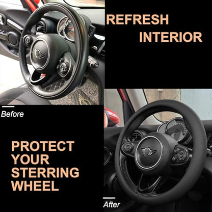 Nappa Leather Steering Wheel Cover Universal 15 Inch