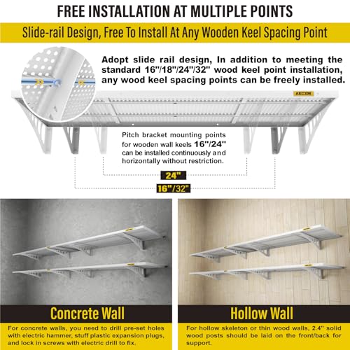 4 Pack 1.64x4ft Adjustable Garage Wall Shelving 1120lbs Load Capacity Heavy Duty Wall Mounted Storage Shelf Metal Floating Shelves for Garage (4 Count)