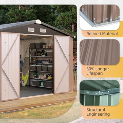 10x8FT Shed with Floor Galvanized Steel Outdoor Storage Shed