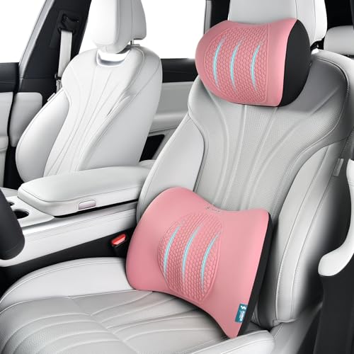 Lumbar Support with Car headrest Back Pillow for Chair Headrest Pillow with Gel Memory Foam Massage Point Memory Foam Back Pillow for Office Chair