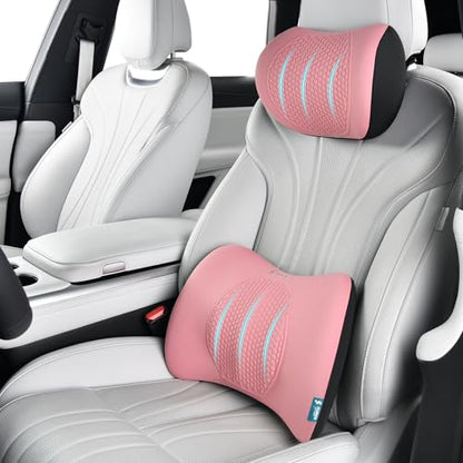 Lumbar Support with Car headrest Back Pillow for Chair Headrest Pillow with Gel Memory Foam Massage Point Memory Foam Back Pillow for Office Chair