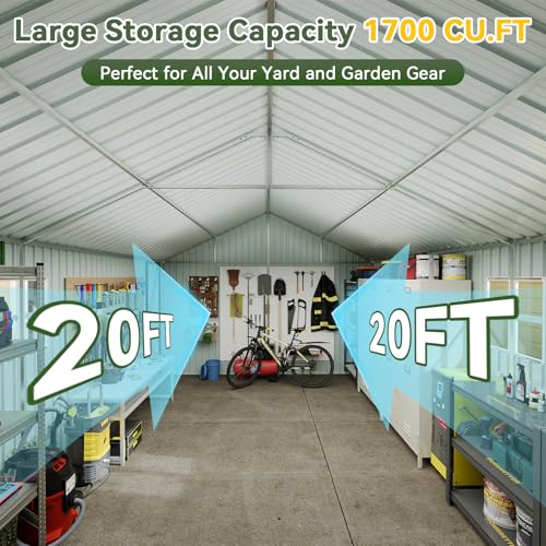 12x20x9.3FT Metal Storage Shed Outdoor Large Garage Shed Garden Tool