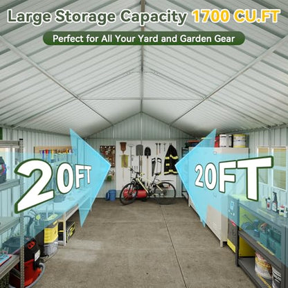 12x20x9.3FT Metal Storage Shed Outdoor Large Garage Shed Garden Tool