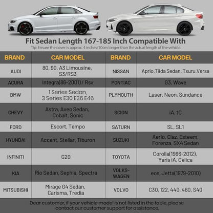Car Cover Waterproof All Weather Windproof for Sedans 175