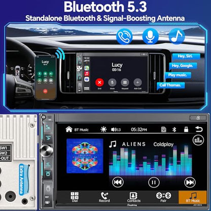 QLED Double Din Car Stereo with Dash Cam & Backup Camera