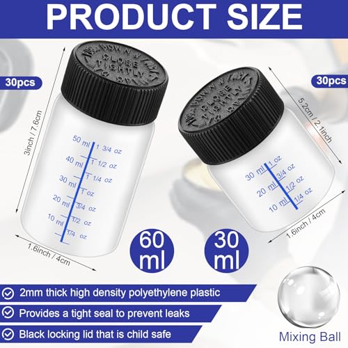 120 Pcs Touch up Paint Bottles with Applicator Brush and Lids 2 oz and 1 oz Liquid Capacity Plastic Leftover Touch up Paint Container with Mixing Ball for Fixing Wall Stone Chip Car Surface