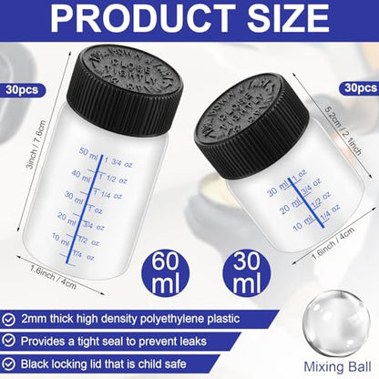 120 Pcs Touch up Paint Bottles with Applicator Brush and Lids 2 oz and 1 oz Liquid Capacity Plastic Leftover Touch up Paint Container with Mixing Ball for Fixing Wall Stone Chip Car Surface