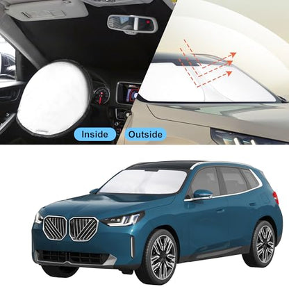 Sun Shade for BMW X3 2025 2026 Accessories Windshield Sun Shade Window Shade UV Rays Protection Sun Visor Cover with Steering Wheel Sunshade Storage Bag