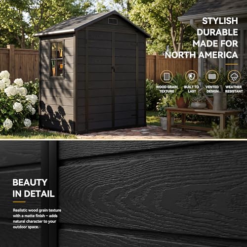 6x4 FT Outdoor Resin Storage Shed with Reinforced Floor Window & Vent