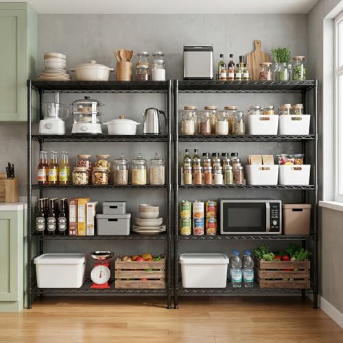 5 Tiers Shelf Metal Storage Shelves Standing 1750 LBs Household Shelf Organizer for Kitchen Pantry Closet Garage Basement Utility Room