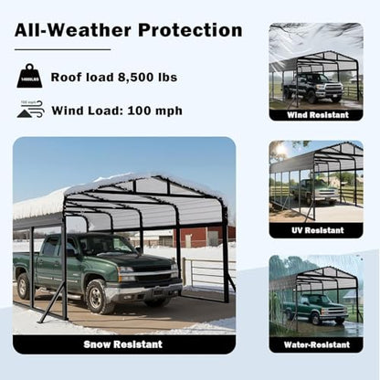 12x20 FT Metal Carport with Extra 6 Side Reinforcement Support Rods (1012 Cubic Feet)