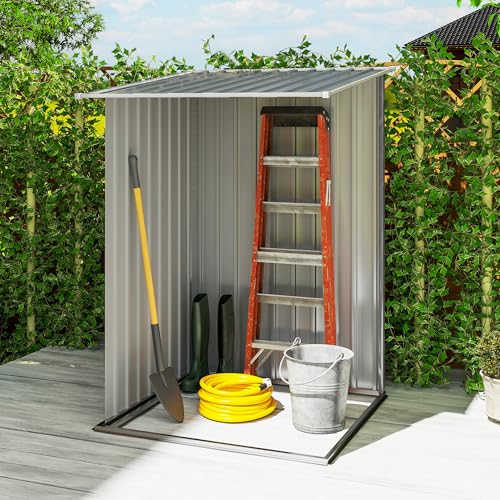 3.3' x 3.4' Outdoor Storage Shed Sloping Roof Lockable Door Gray