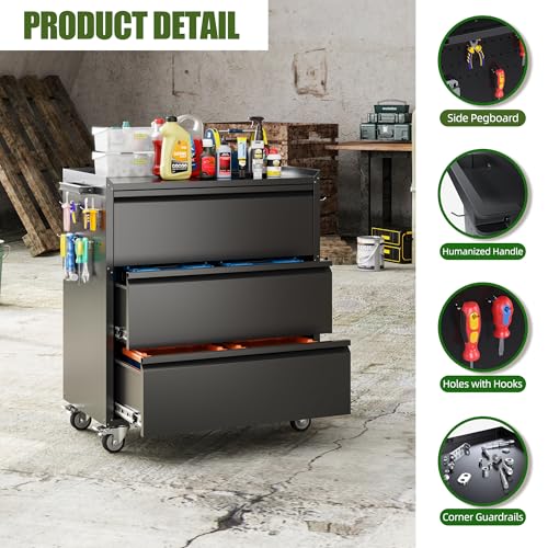 Garage Storage Cabinet with 3 Drawers and 4 Hooks