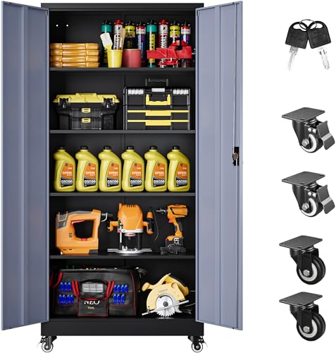 75" Tall Metal Storage Cabinet with Wheels