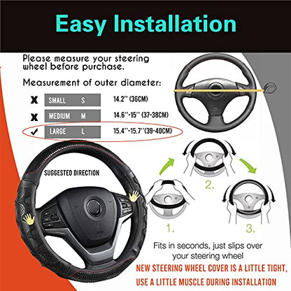 Large Size Steering Wheel Cover Great Grip 15.7In Black