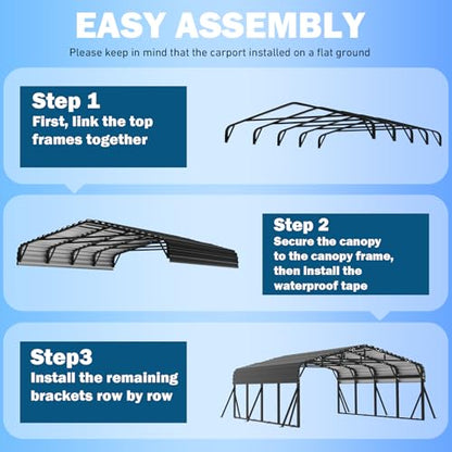 20X20 FT Metal Carport with Reinforced Galvanized Roof