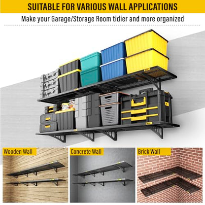 4Pack 1.64x4ft Adjustable Metal Garage Wall Shelving Heavy Duty Garage Storage Shelf Wall Mounted Black (4 Count)