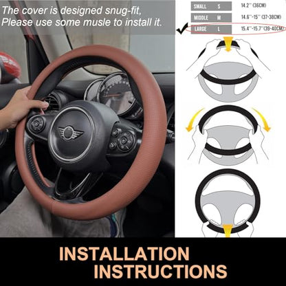 Large Size Nappa Leather Steering Wheel Cover 15.75In