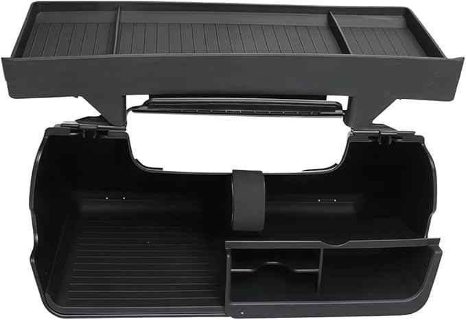 GGCLIMAX Under Screen Storage Organizer Compatible with Tesla Model 3/Y Over Center Console Display Tray ABS+TPE Storage Box with Anti-Skid Design Black/Grey, Dual/Single Storage(Black Dual Storage)