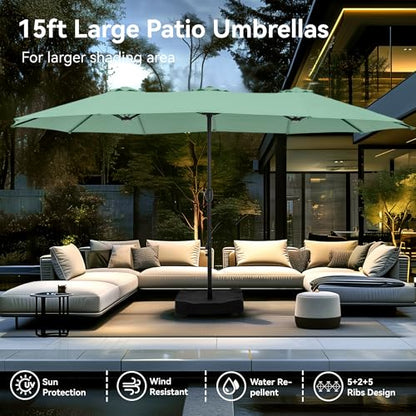 15ft Large Outdoor Patio Umbrella with Base Included