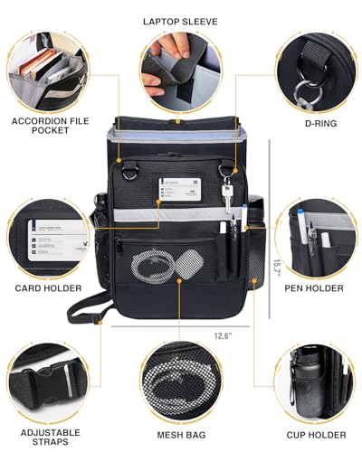 Car Front Seat Organizer with Accordion File Pocket