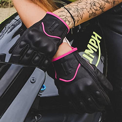 Ladies Full Finger Touch Motorcycle Gloves GL016 PINKBlack XS