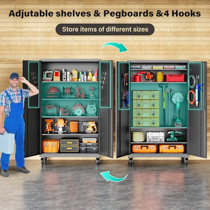 Wide & Deep Metal Storage Cabinet with Wheels