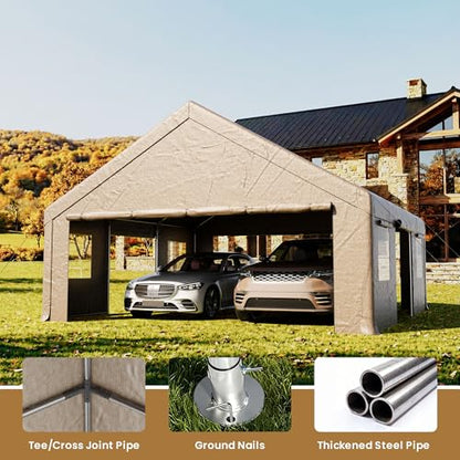 20×20 FT Storage Shelter Outdoor Gable Roof Carport with Removable Side Walls